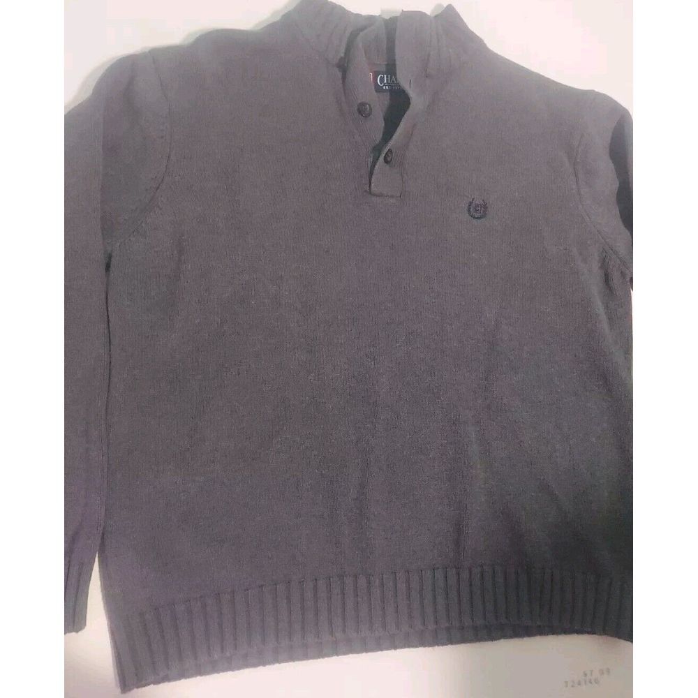 Chaps Men's Pullover Dark Gray‎ Mock Neck Button Up Henley Knit Sweater Size Med